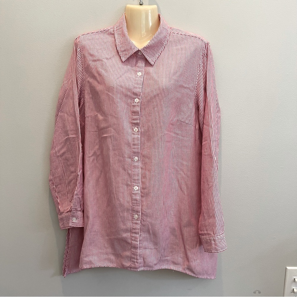 Zac & Rachel Button down shirts Red White Striped Cotton Women’s XL roll Tab